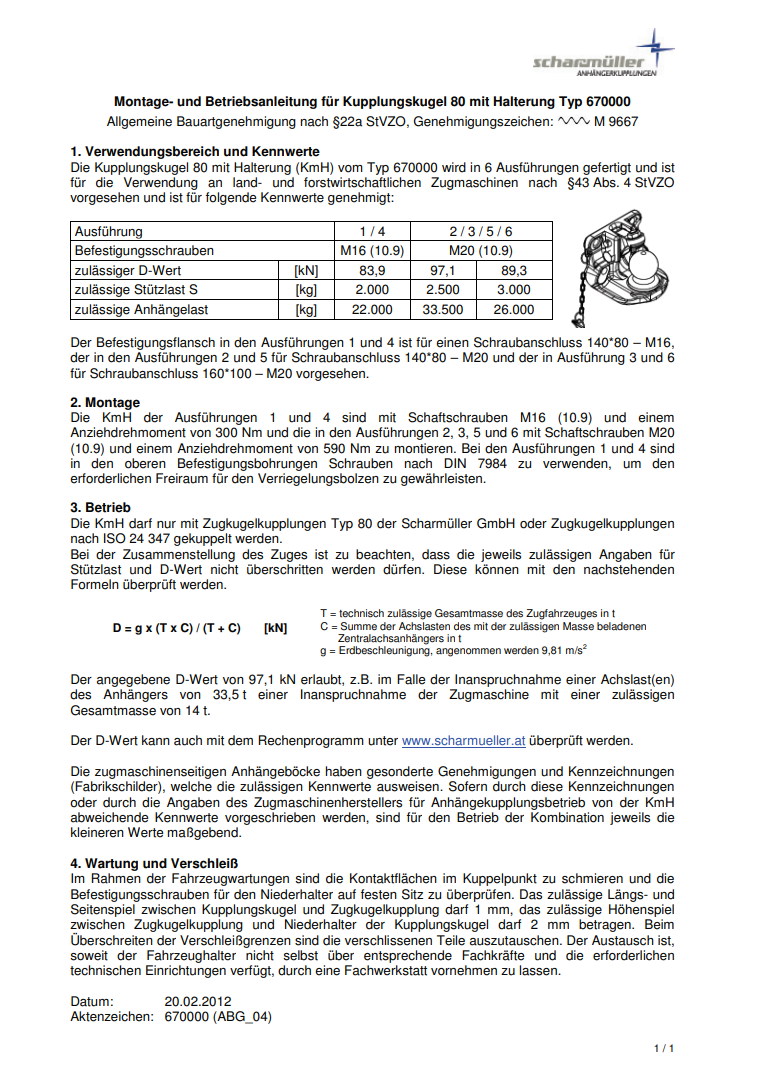 Versandrückläufer Scharmüller K80 Kugelkupplung 3000kg 140mm Traktor Anhänger
