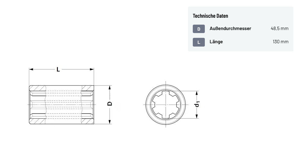 Zapfwelle Profilbuchse 1 3/8 130mm Walterscheid