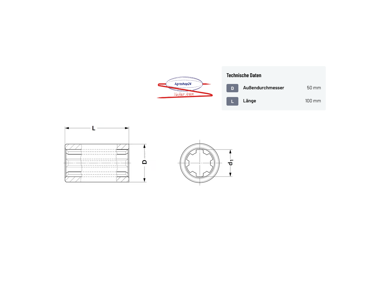 Zapfwelle Profilbuchse 100L 1.3/8-6