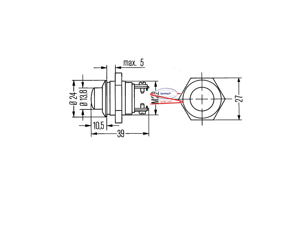 Zündschalter 24mm Startschalter, S29, Druckknopf, 2-polig, Eicher Fendt John Deere Deutz Traktor
