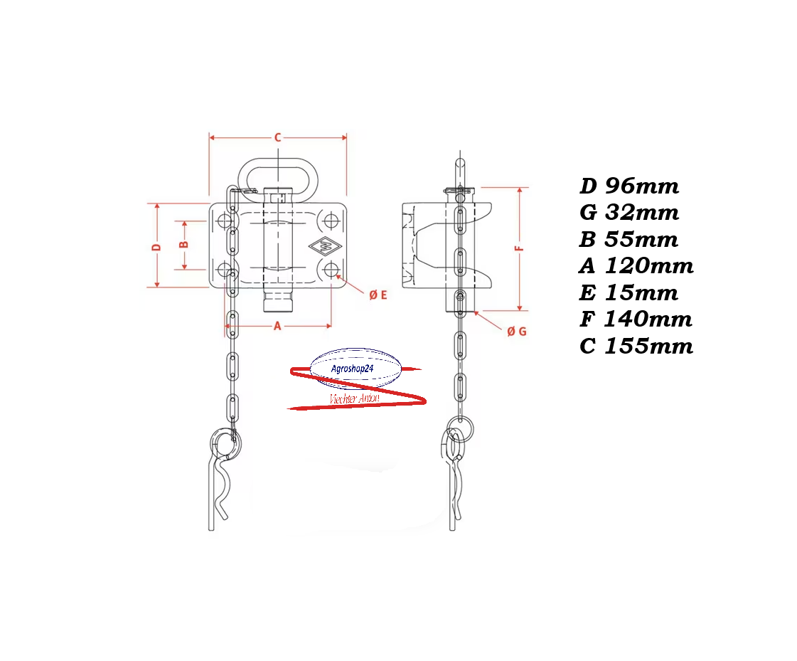 Walterscheid Zugmaul Anhängerkupplung mit Flansch 120x55mm