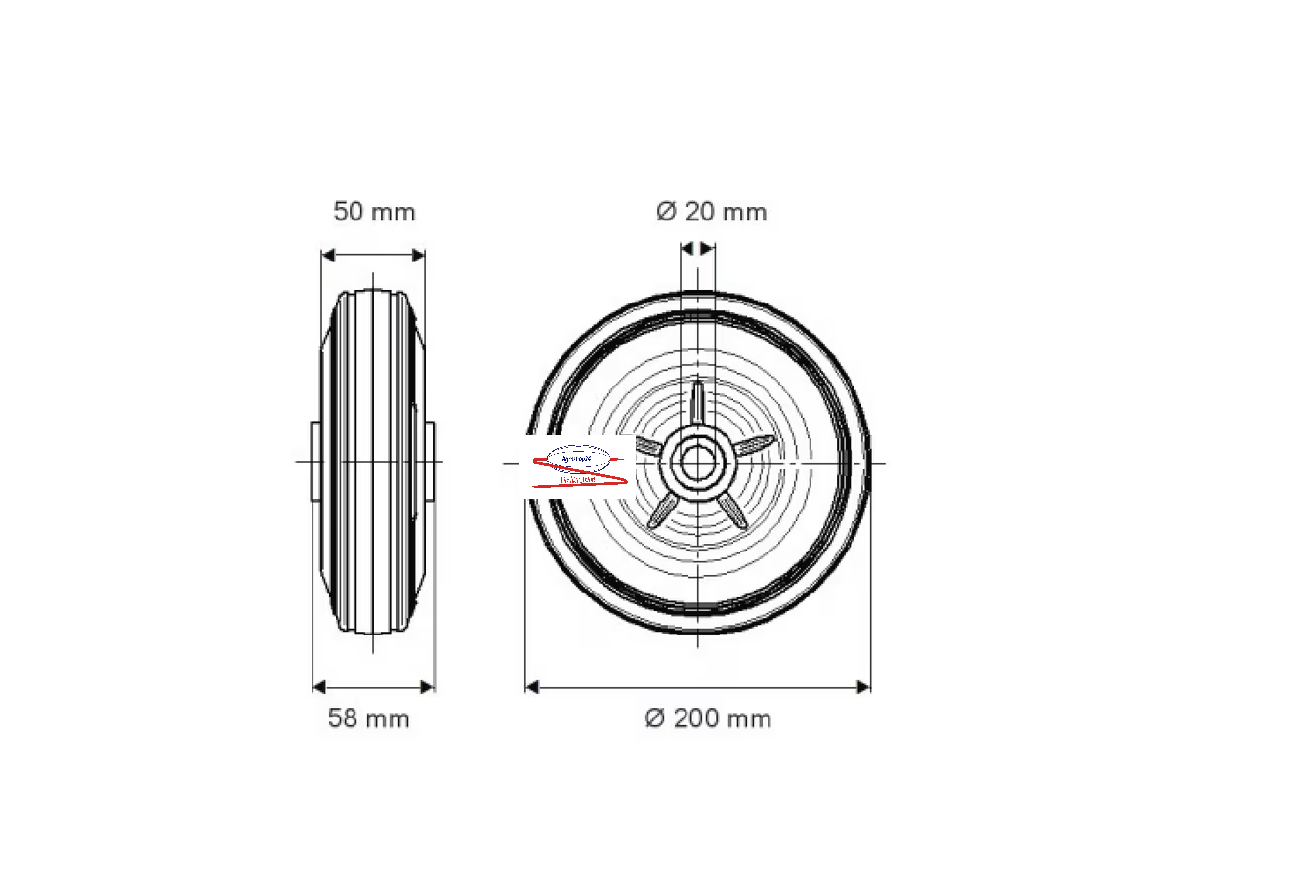 Gummirad Stahlfelge Ø200mm x 50 Stützrad Anhänger Ladewagen Kipper