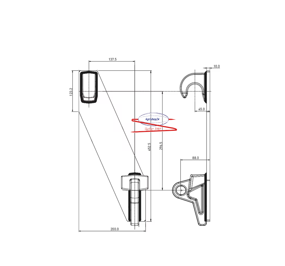 FT2101 Hakensatz abgewinkelt mit Platte Euronorm Satz li+re