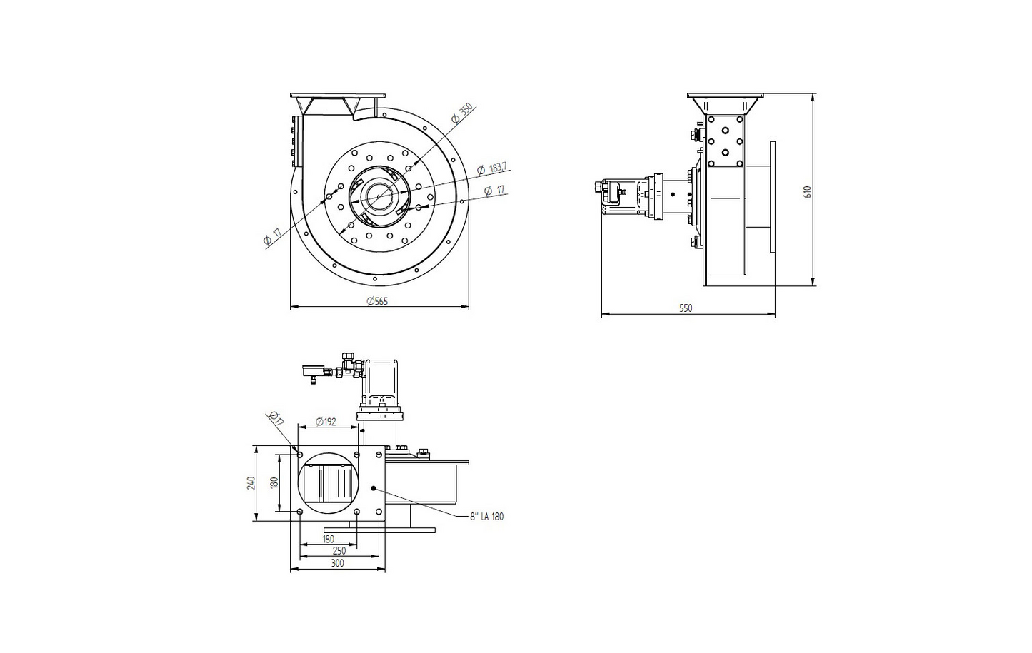 Turbobefüller für Vakuumfass Typ 460 D - mit Reinigungsklappe 8" / Linksanbau