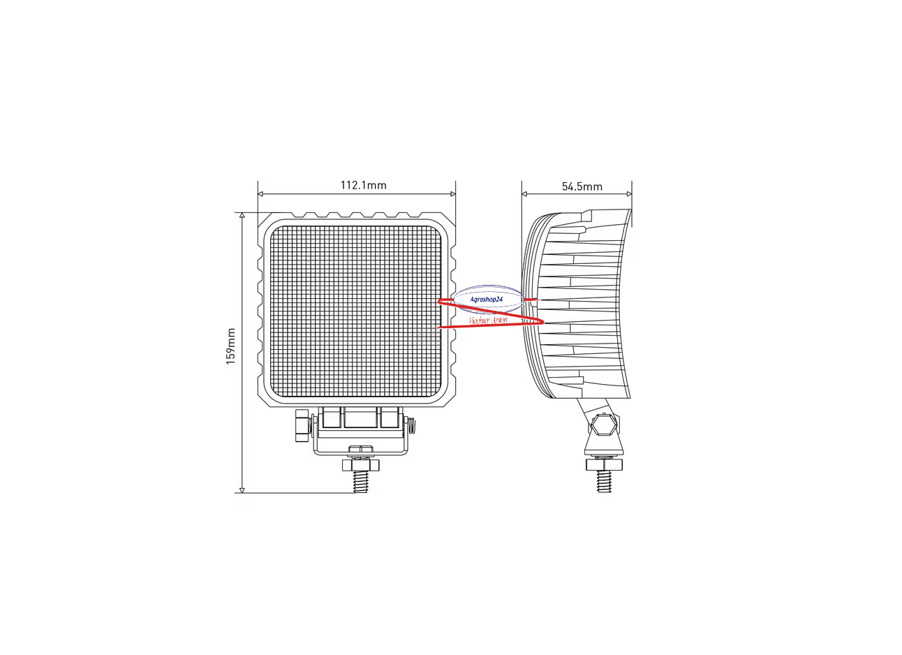 Arbeitsscheinwerfer LED, 48W, 3840lm, 10/30V, 159x54,5x112mm, Flutlicht, 16 LED's,