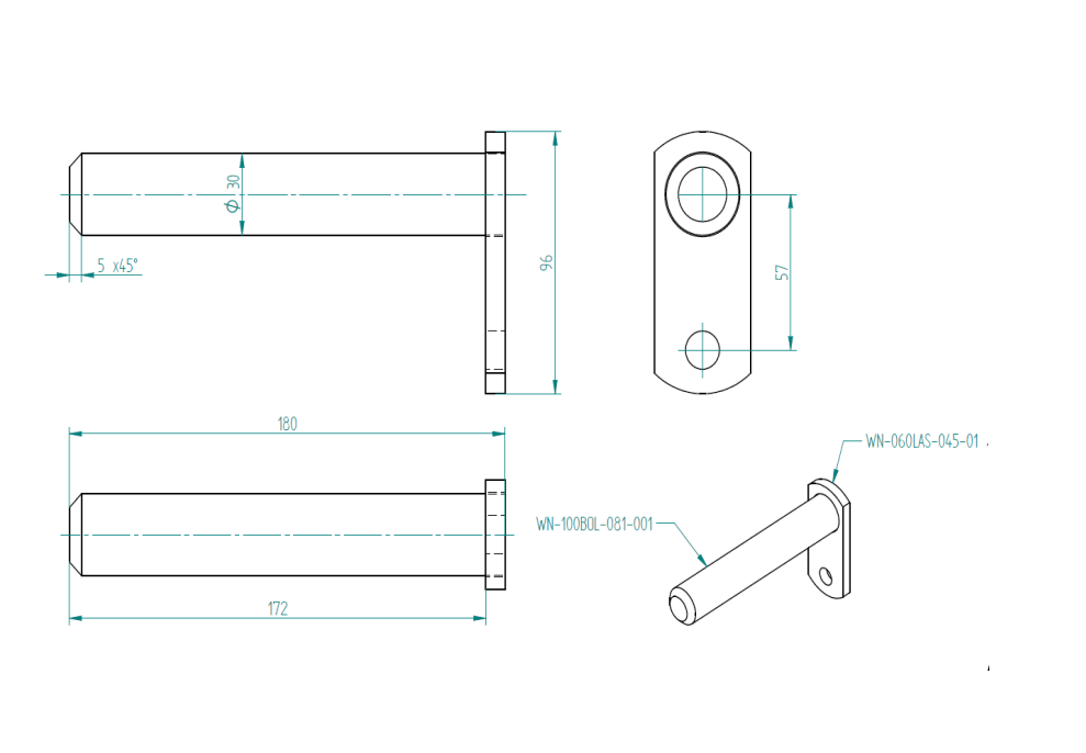 Bolzen 30mm x 180 mit Lasche für Schnellwechselrahmen