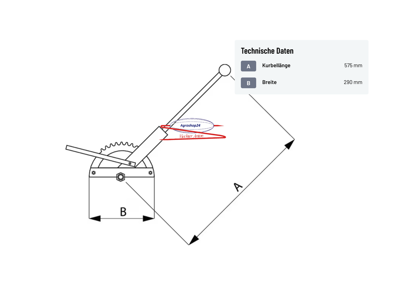 VLD1600 Handbremshebel 575x290mm Anhänger Gummiwagen Landwirtschaft
