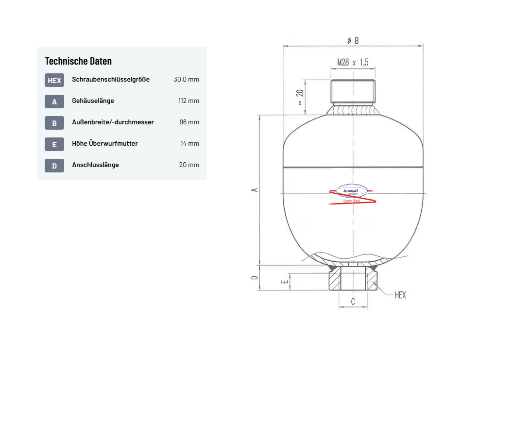 SAIP Membranspeicher 0.35ltr, 210bar