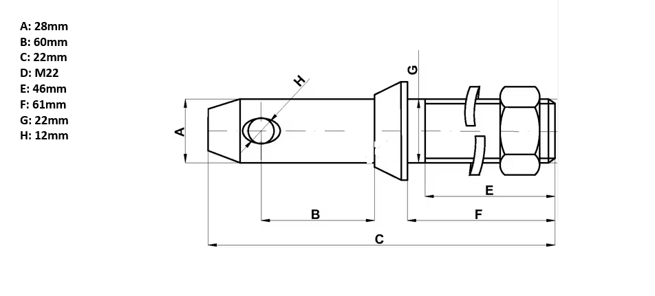 Unterlenkerbolzen Kat2 28x150mm M22x46mm Bolzen Traktor