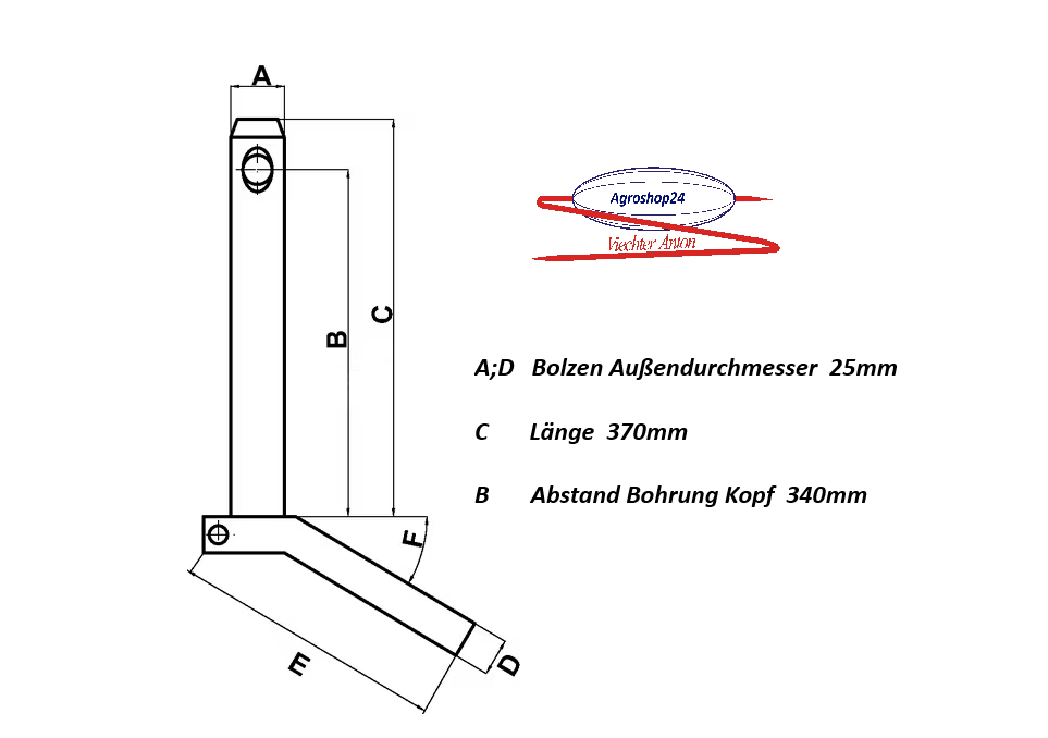 Bolzen mit Handgriff 25x340mm Kat. II