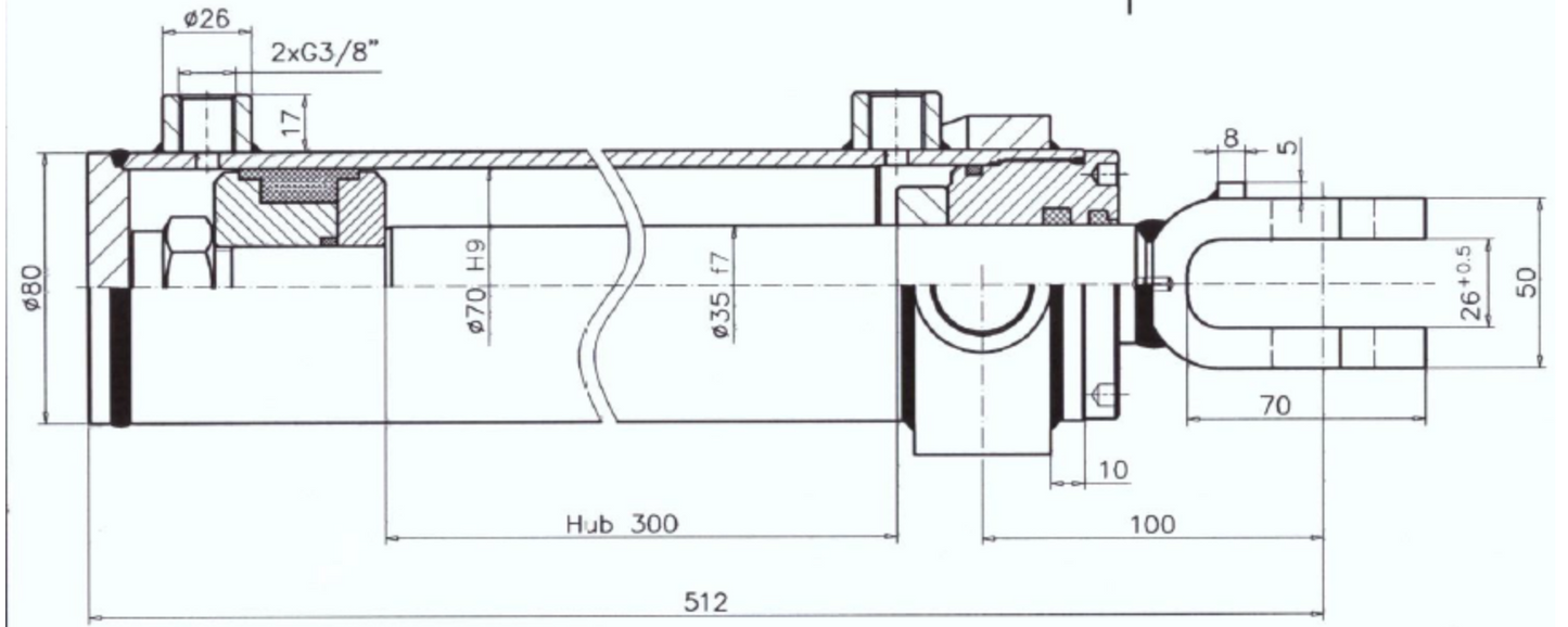 Zylinder 70/35/300 B-30mm
