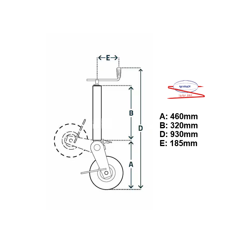 Stützrad mit Gummirad Stahlfelge 1200kg Anhänger Ladewagen Kipper