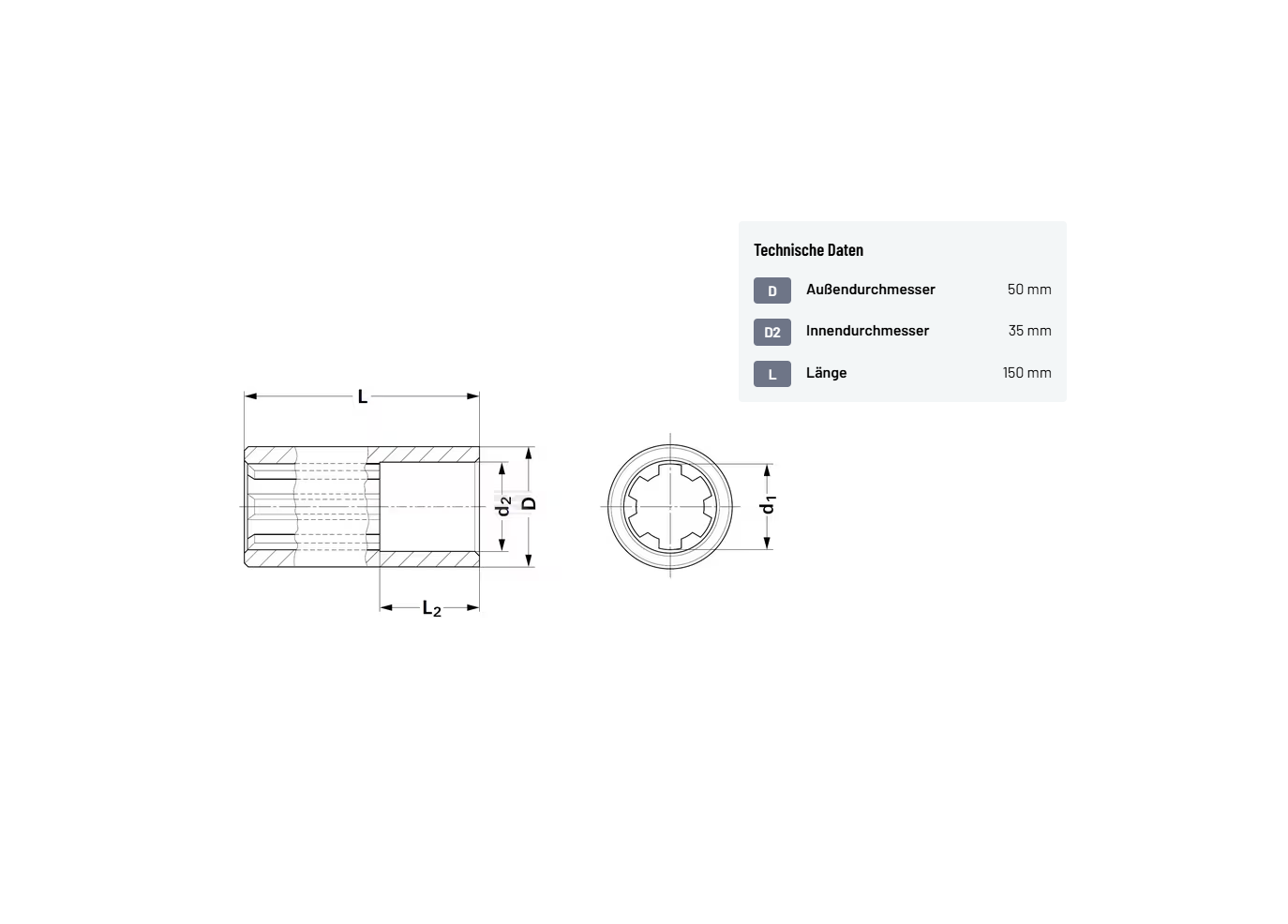 Zapfwelle Profilbuchse 1 3/8 150mm