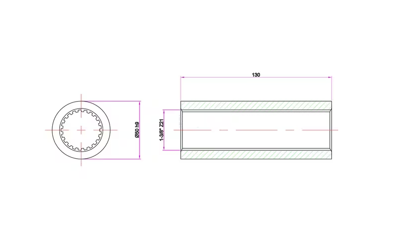 Zapfwelle Profilbuchse 1 3/8 130mm Kramp 21 Zähne