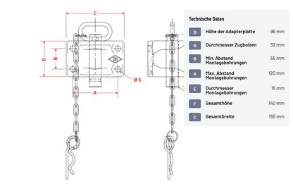 Walterscheid Zugmaul Anhängerkupplung mit Flansch 120x55mm Rangierkupplung