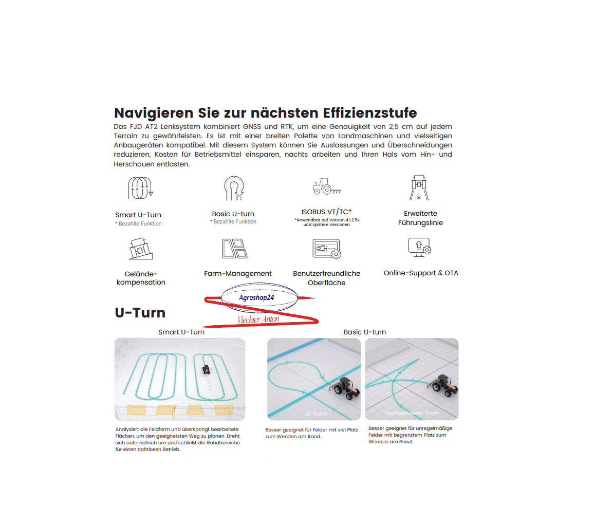 AT2 Traktor Lenksystem Autopilot-Bausatz mit 12"Bildschirm 1 Antenne SBAS+RTK-Version