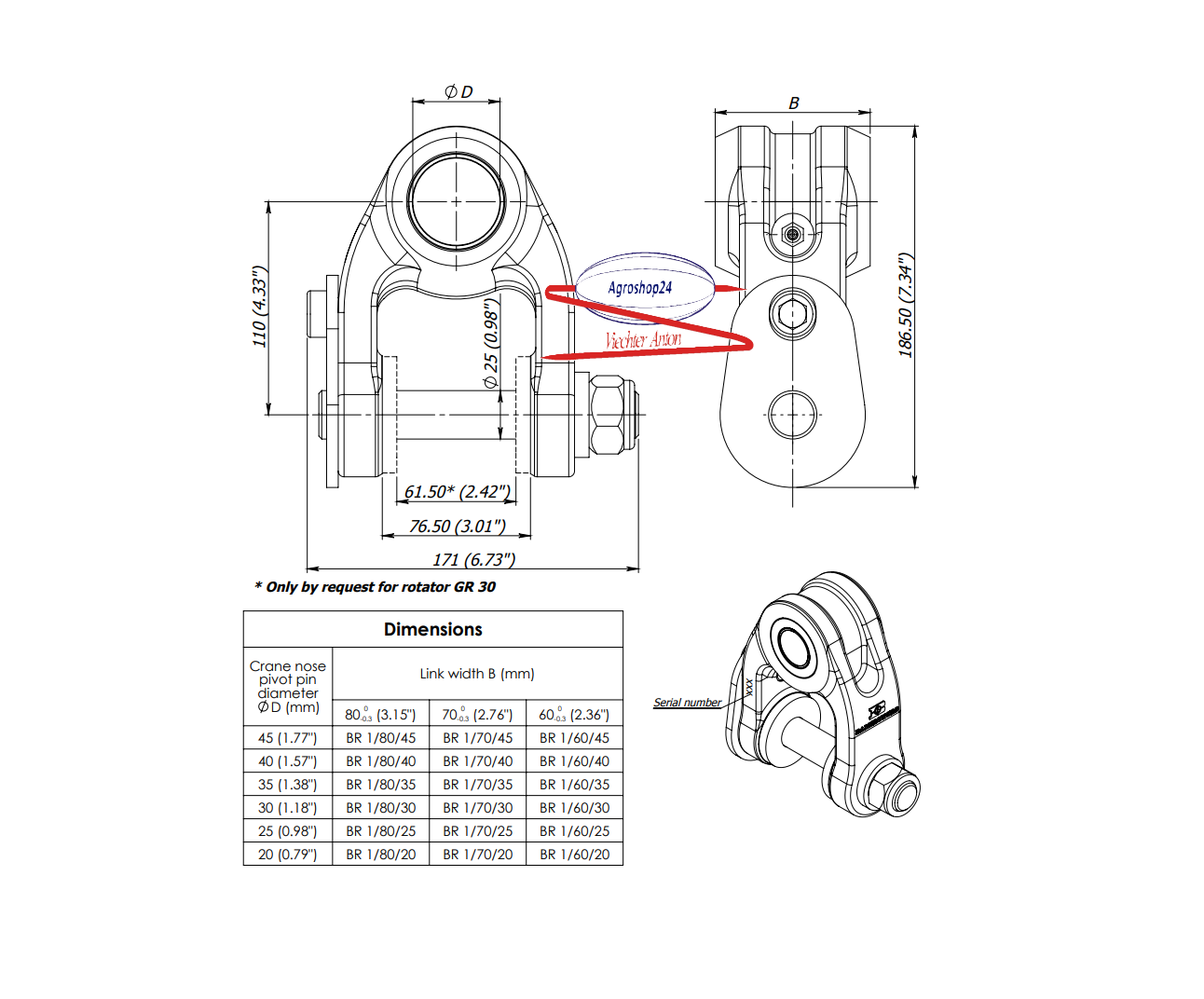 Pendelgelenk Gelenk BR1 80/25 Bolzen 25
