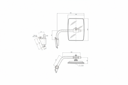 Spiegel mit Arm links 150mm x 180mm Konvex Anschluss 6,5mm