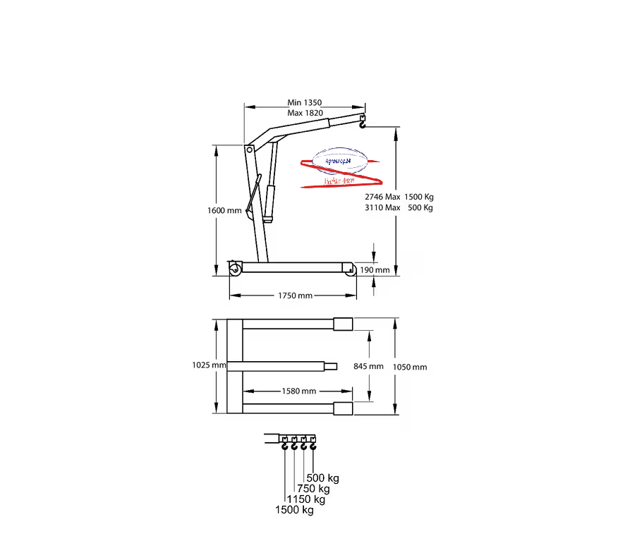 Mobiler Profi Werkstattkran 1500kg Motorkran Motorheber Getriebeheber