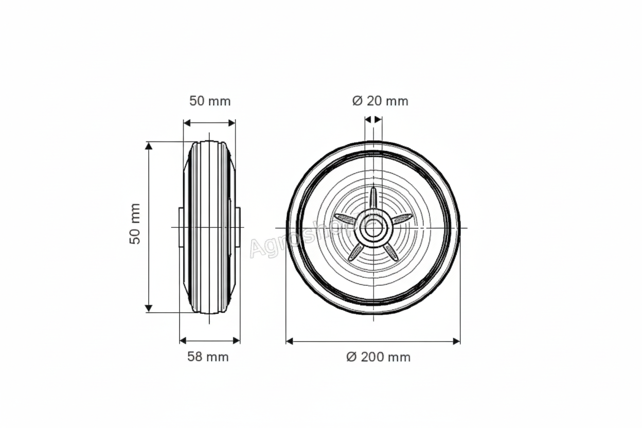 Gummirad Stahlfelge Ø200mm x 50 Stützrad Anhänger Ladewagen Kipper