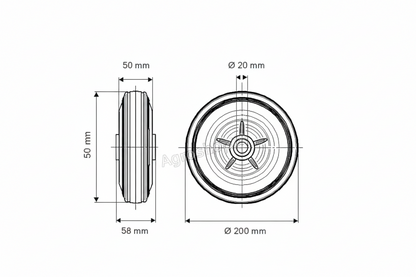 Gummirad Stahlfelge Ø200mm x 50 Stützrad Anhänger Ladewagen Kipper