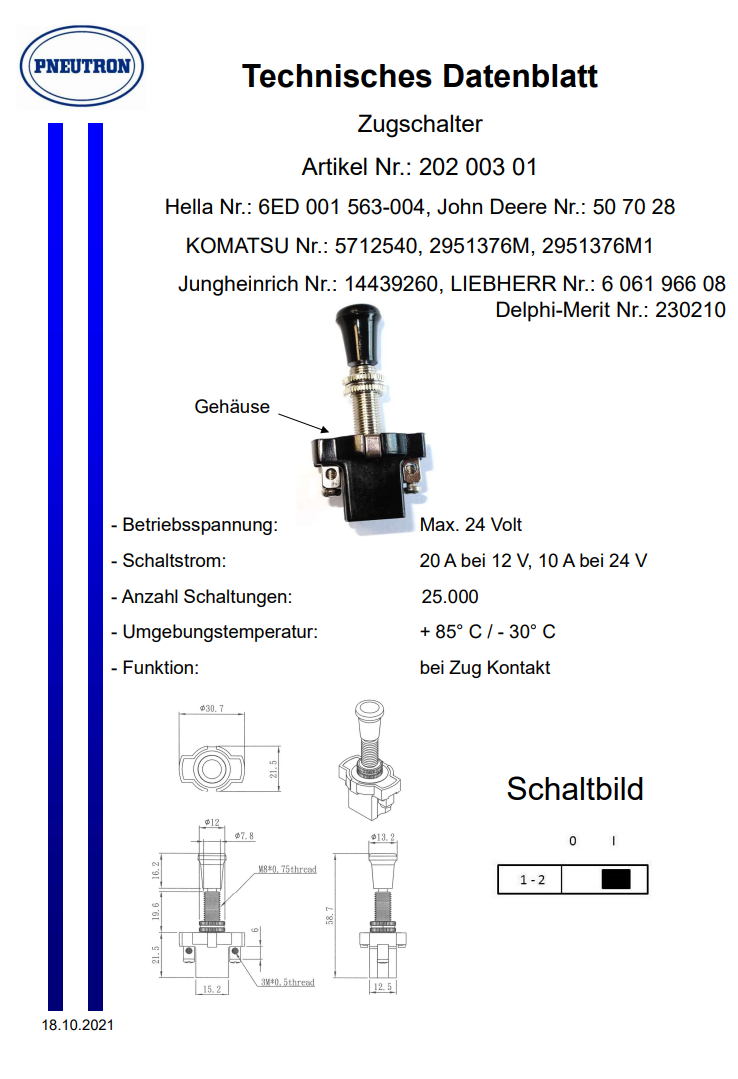 Zugschalter 10A Zündschalter Startschalter Traktor