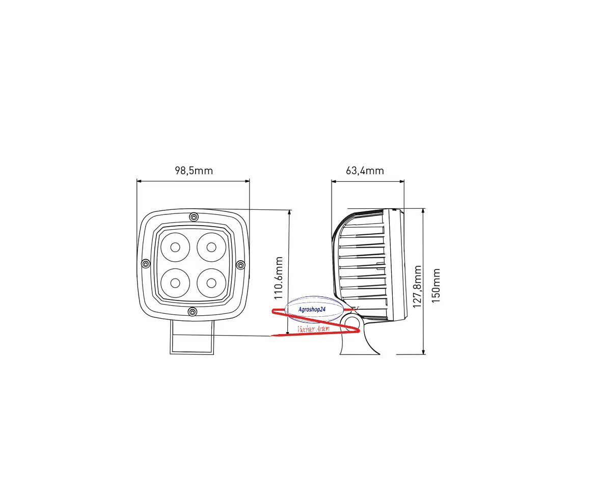 LA10044 Arbeitsscheinwerfer LED, 40W, 4000lm, quadratisch, 10-30V,  Flutlicht, Kramp