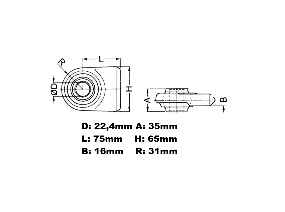 Kramp Anschweißkugel flach Kat. 1 22,6 mm  Unterlenkerauge