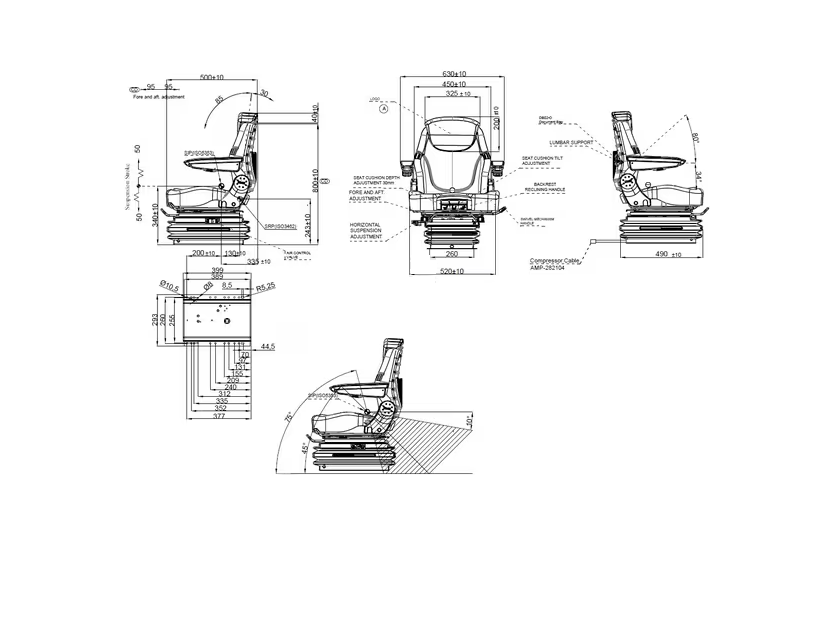Schleppersitz, Traktorsitz, Seat K-Lux, luftgefedert, 520 mm, 12 V, schwarz