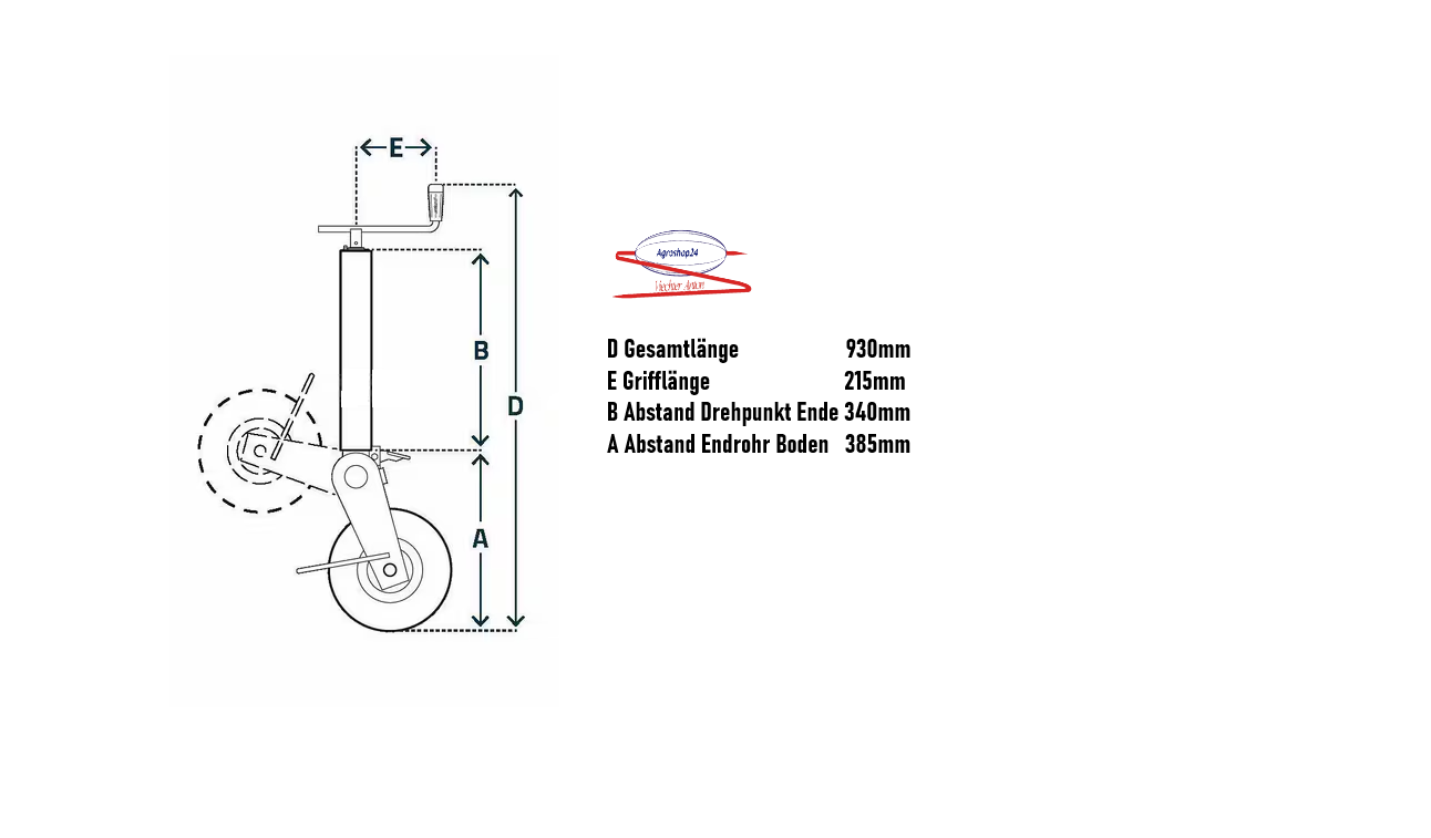 Stützrad mit Gummirad 1000kg Anhänger Ladewagen Kipper