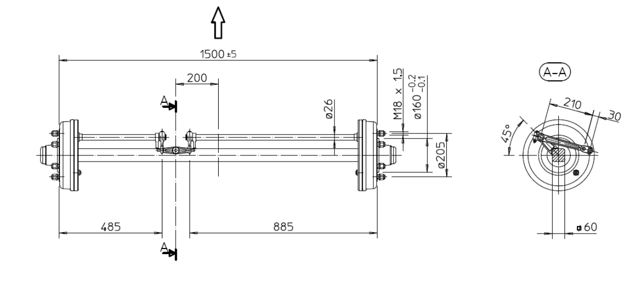 Bremsachse 300x60 - 6 Loch 5000kg