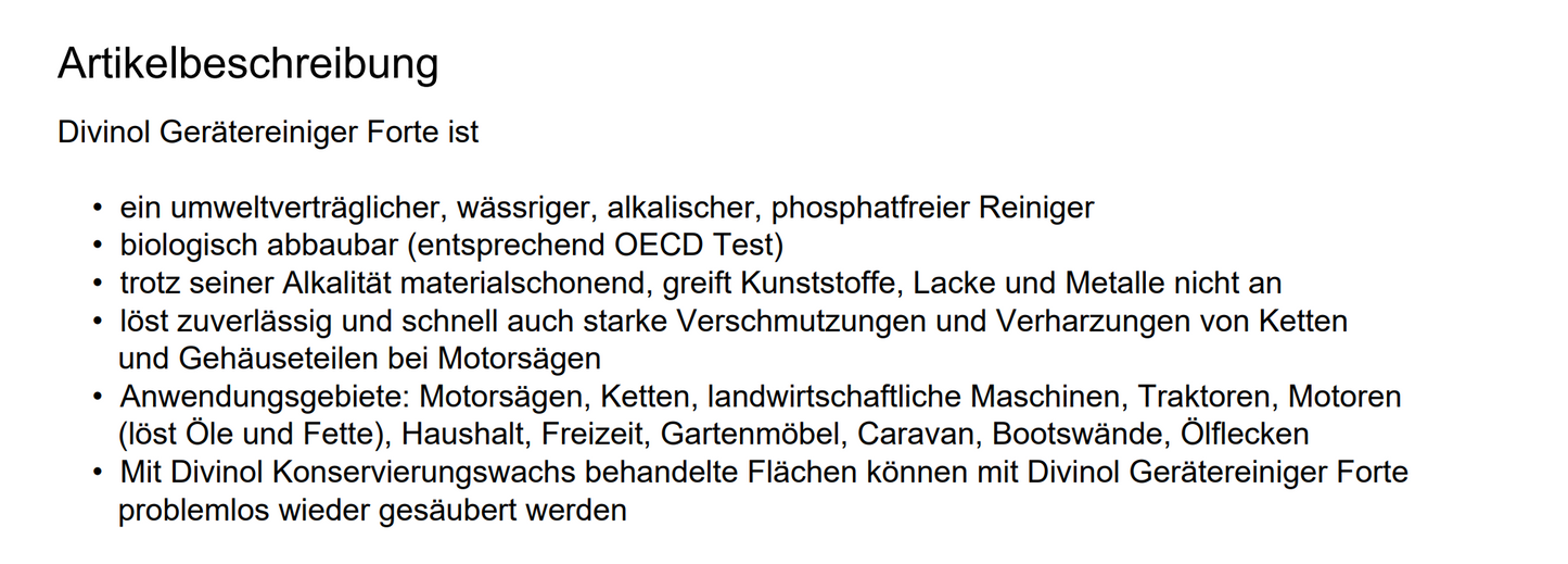 Divinol Maschinenreiniger 0,5 l Harzenferner Kettensäge Sägekette