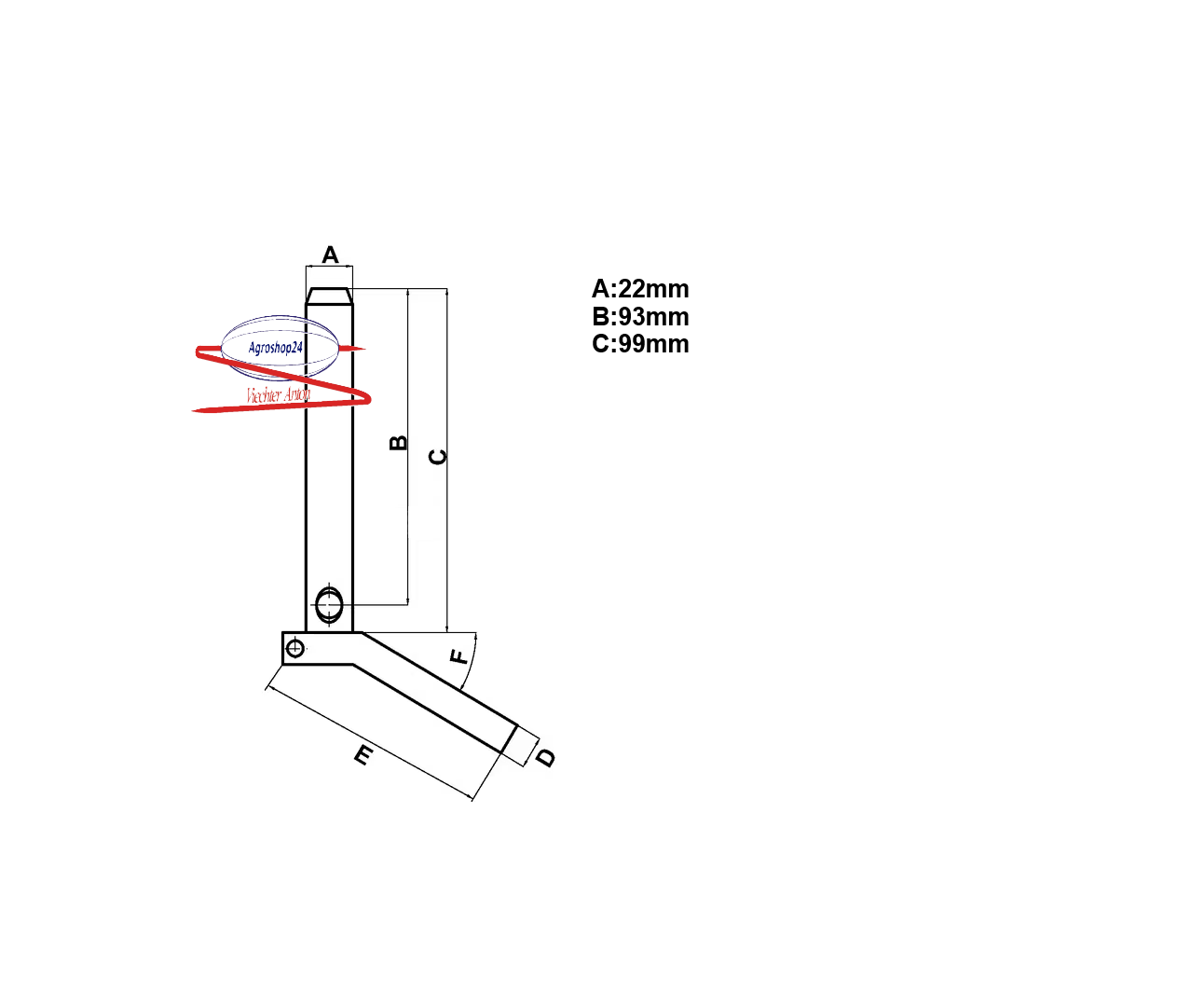 TL150759 Bolzen 22x93mm Kat1 mit Kette und Klappstecker Schlepperdreieck Traktor
