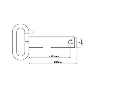 Bolzen mit Griff Kette und Klappsplint 32x183mm Kat.3