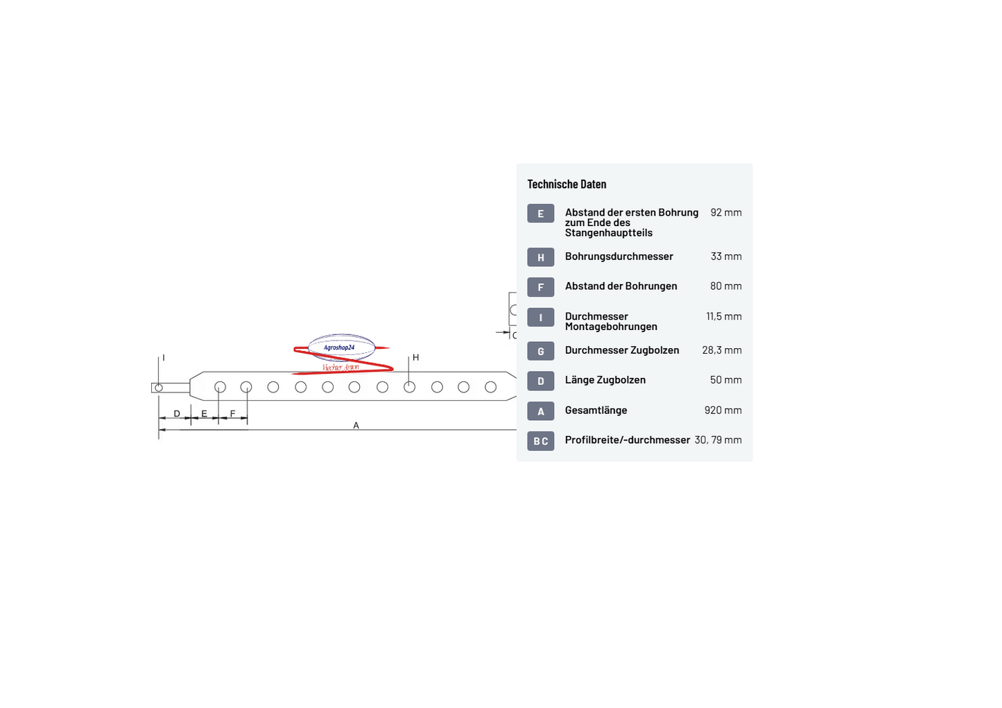 Ackerschiene Kat.2 - 960mm